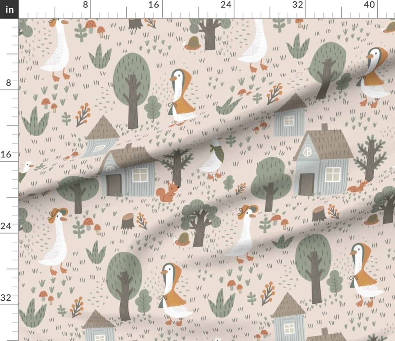 Various Fabrics by the Yard or Fat Quarter Whimsical Nursery Scandi Farmhouse Cottagecore Baby Kids Goose Farm Animals Trees Mushroom Nature Hand Drawn Scandinavian Botanical Snails Custom Printed Fabric by Spoonflower